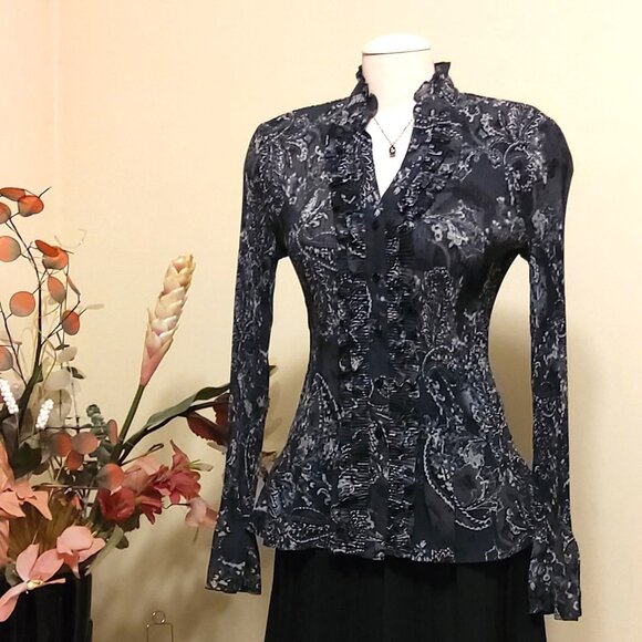NWOT Kensie Long Sleeve Shirt Ruffle Pleated Floral Print Blouse Top Size M 8 - Picture 2 of 5